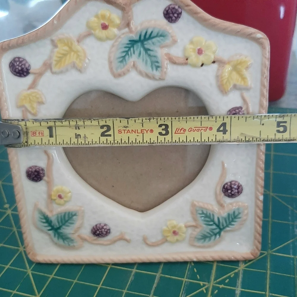 Cream and Green Heart Picture Frame with Floral Accents
